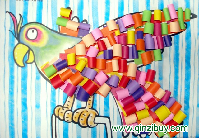 幼儿园大班美术造型教案:鹦鹉的羽毛-幼儿园大