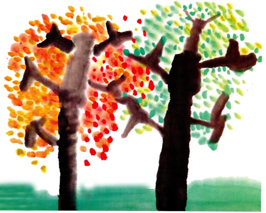 幼儿园中班中国画教案设计：彩色的树林（二）
