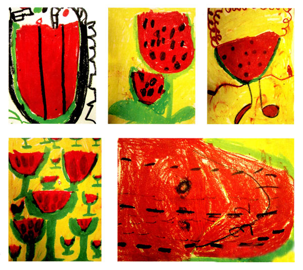 幼儿园中班美术教案彩色画活动：跳进西瓜里